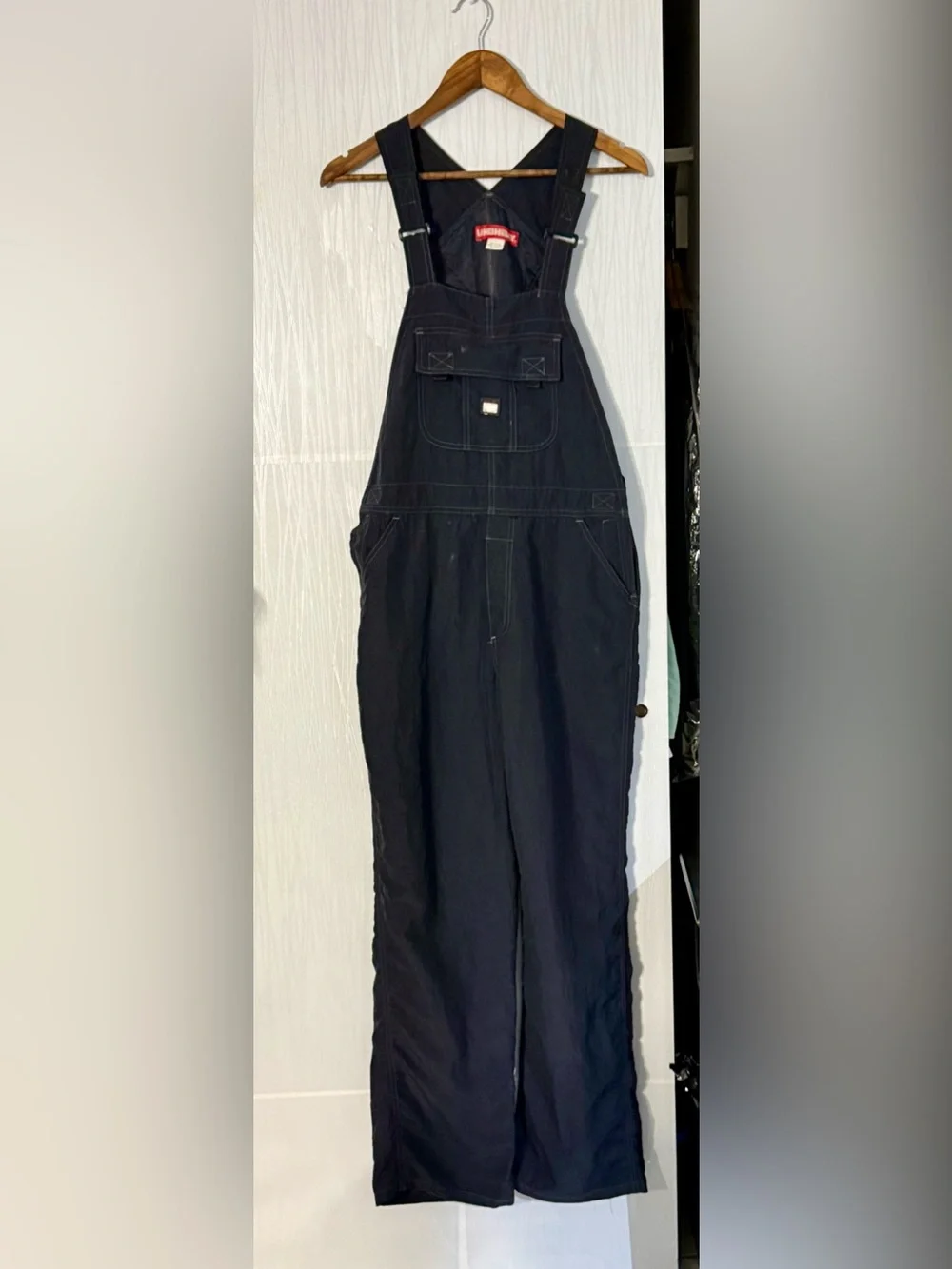 Vintage Y2K UNIONBAY Black Nylon Utility Bib Overalls Size L - Picture 2 of 11